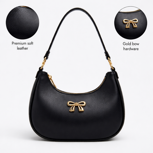 Elegant Noir Bow Shoulder Bag for Women – Premium Chic Everyday Handbag