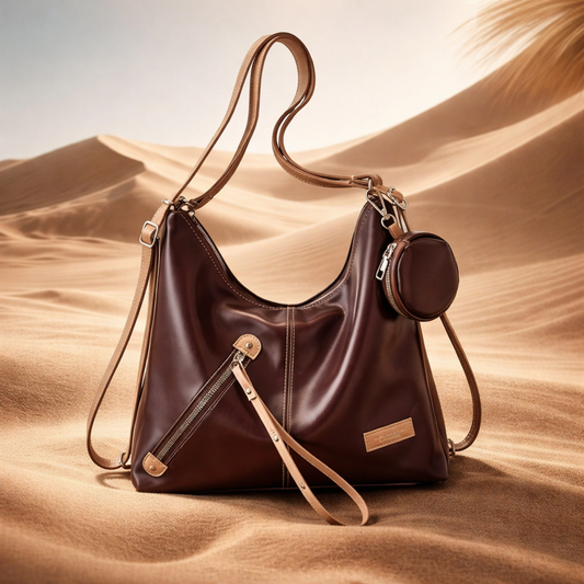 Luxury Brown Leather Hobo Handbag – Elegant Minimalist Shoulder Bag with Pouch