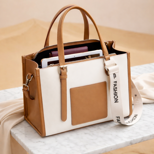 GoNaari Elegant Dual-Tone Tote Bag – Stylish Women’s Handbag with Crossbody Strap