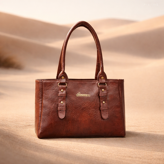 Premium Leather Office Tote Bag for Women | Professional Work Bag with Shoulder Strap | Maroon & Brown