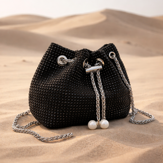 Élise Noir Crystal Bucket Bag