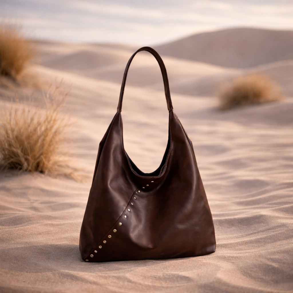 Vintage Brown Studded Shoulder Bag