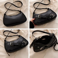 GoNaari Luxe Buckle Shoulder Bag – Elegant Black Statement Handbag