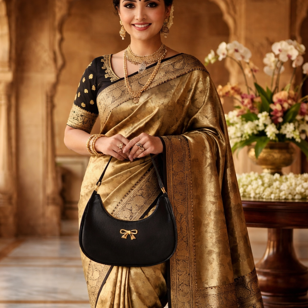 Elegant Noir Bow Shoulder Bag for Women – Premium Chic Everyday Handbag