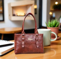 Premium Leather Office Tote Bag for Women | Professional Work Bag with Shoulder Strap | Maroon & Brown