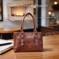 Premium Leather Office Tote Bag for Women | Professional Work Bag with Shoulder Strap | Maroon & Brown