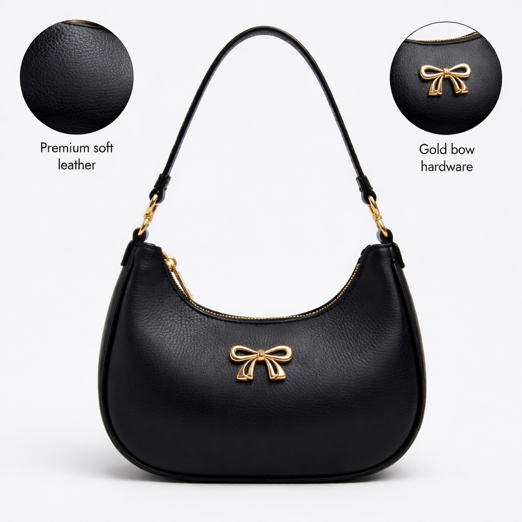 Elegant Noir Bow Shoulder Bag for Women – Premium Chic Everyday Handbag
