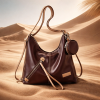 Luxury Brown Leather Hobo Handbag – Elegant Minimalist Shoulder Bag with Pouch