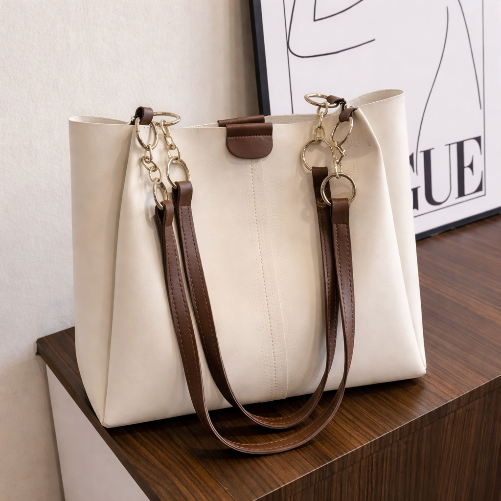 GONAARI Ivory Luxe Tote Bag – Elegant Everyday Handbag ✨