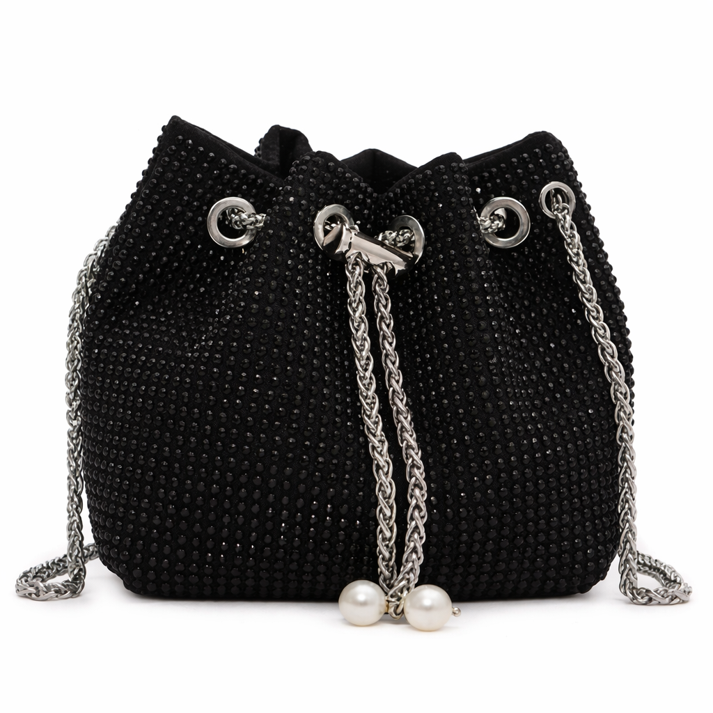 Élise Noir Crystal Bucket Bag