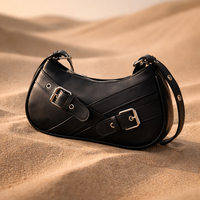 GoNaari Luxe Buckle Shoulder Bag – Elegant Black Statement Handbag