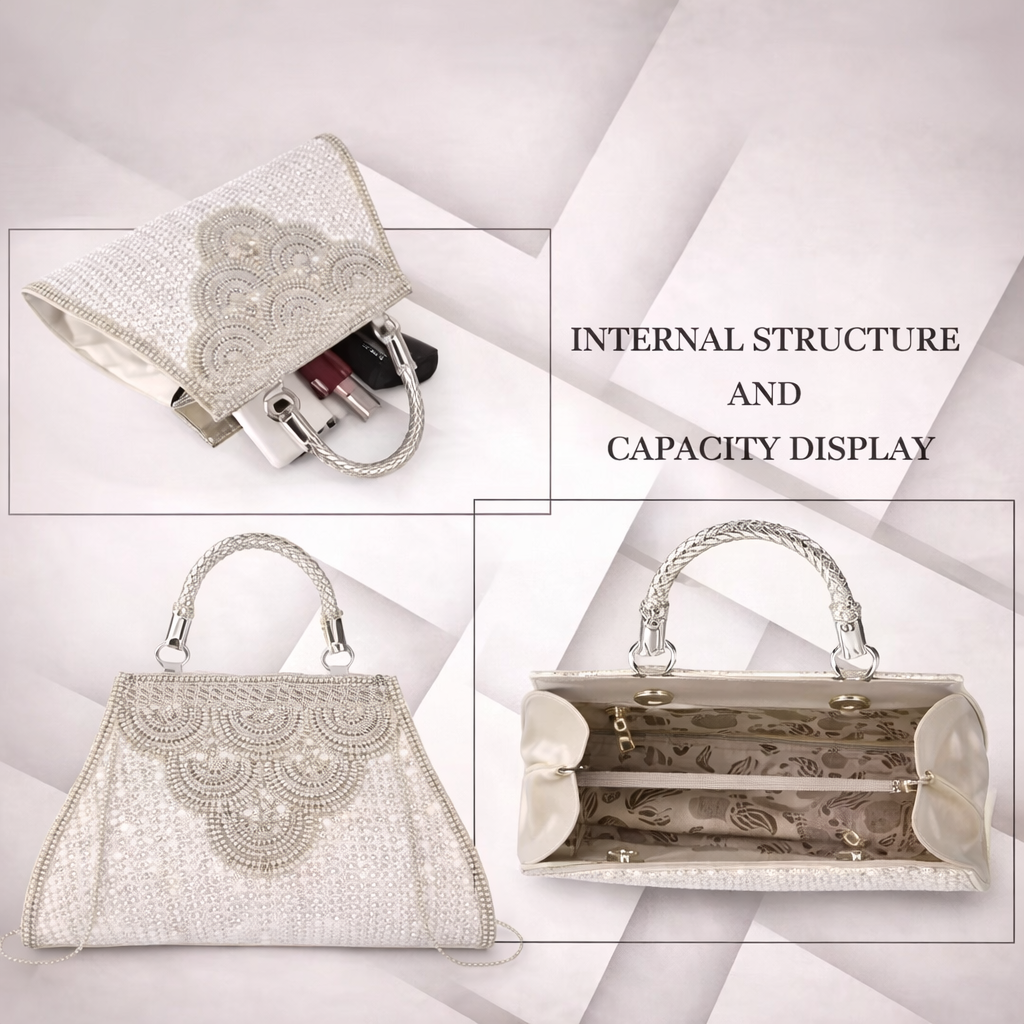 GONAARI Champagne Crystal Clutch – Luxury Party & Wedding Handbag ✨
