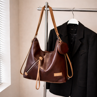 Luxury Brown Leather Hobo Handbag – Elegant Minimalist Shoulder Bag with Pouch