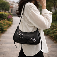 GoNaari Luxe Buckle Shoulder Bag – Elegant Black Statement Handbag
