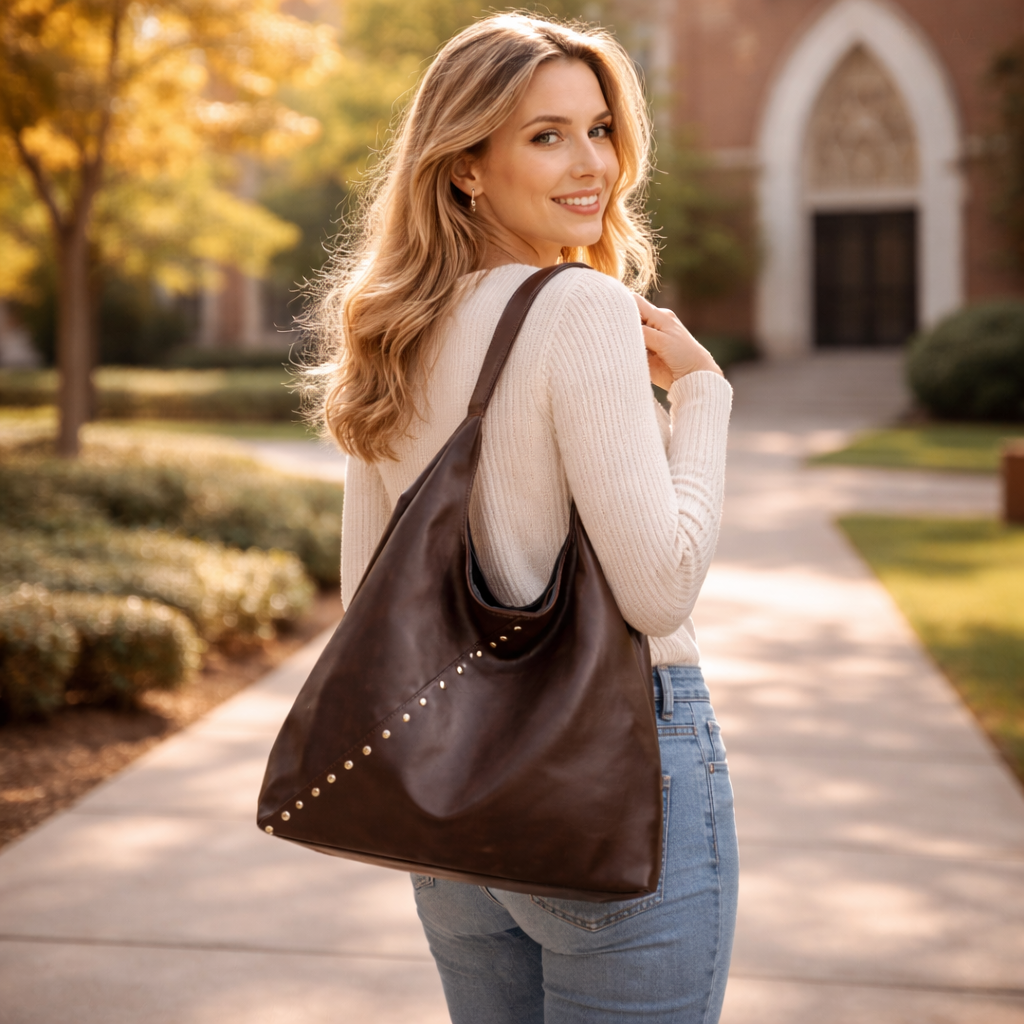 Vintage Brown Studded Shoulder Bag