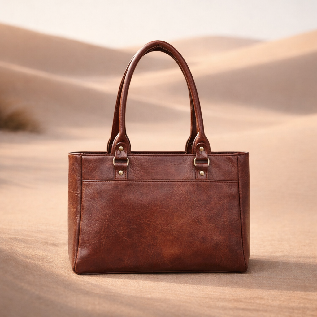 Premium Leather Office Tote Bag for Women | Professional Work Bag with Shoulder Strap | Maroon & Brown